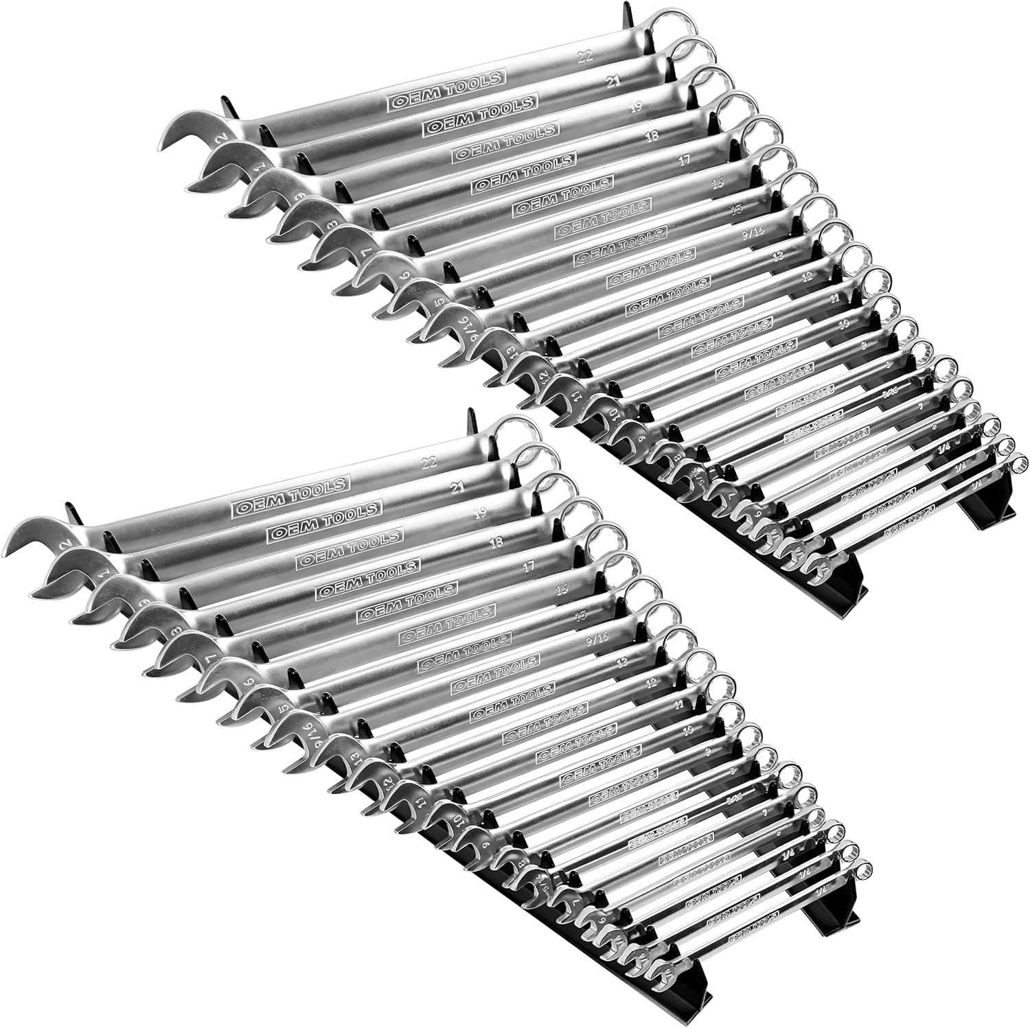 OEMTOOLS 22219 4 Piece Magnetic Rail Wrench Organizer, Magnetic Wrench Storage For Up To 40 Tools, 16 Inch V Shape Design, Tool Box Accessories, Black