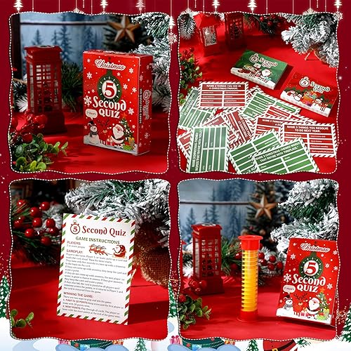 Miniatura 3 de Blosssound 107 tarjetas de Navidad de 5 segundos juegos, tarjetas de trivia de Navidad, familia contra juego, tarjetas de Navidad con reloj de arena