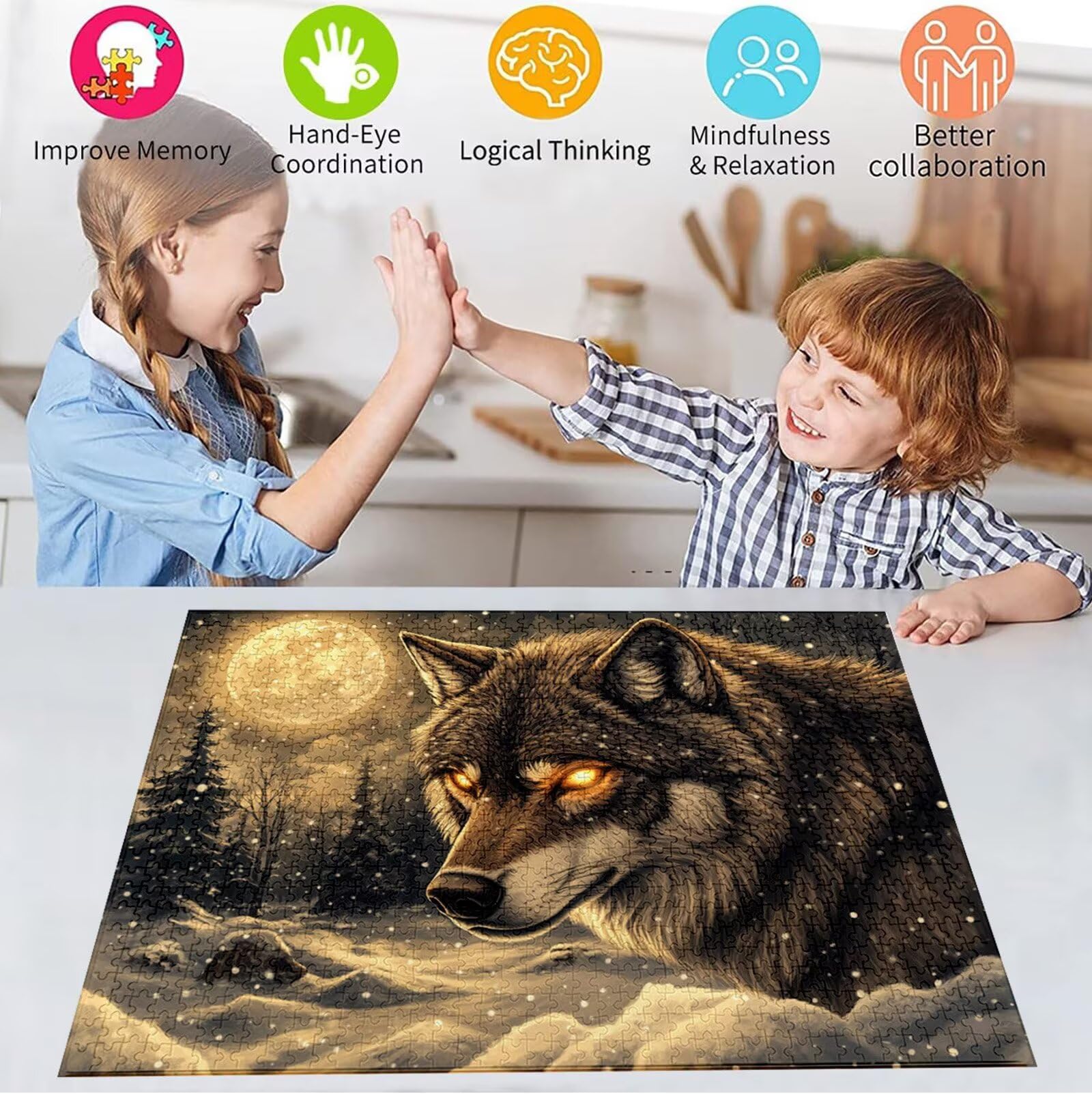 Puzzle 5000 Pezzi, 3 4 5 Anni Puzzle Luna 6 7 8 Anni Giochi Educativi Sostenibili Con Motivi Per Adulti Da Gioco in Legno Di Alta Qualità Jigsaw Lupo per Gioco Familiare, 2026 Regalo Natale H-2249