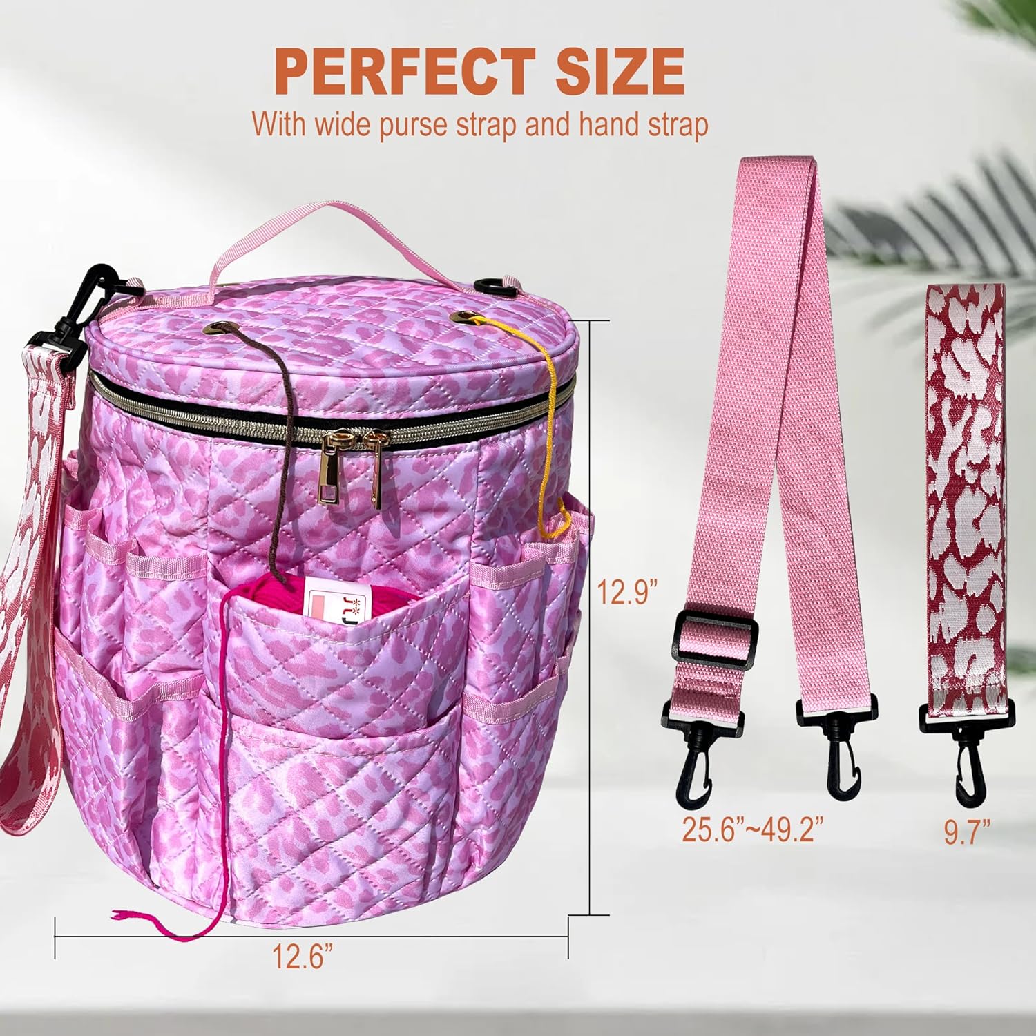 Crochet Bag Storage for Yarn - Durable Knitting Project Organizer with Multiple Pockets Removable Strap - 26L Quilted Craft Tote for Hooks Needles and Accessories - Gift for Knitters and Crocheters