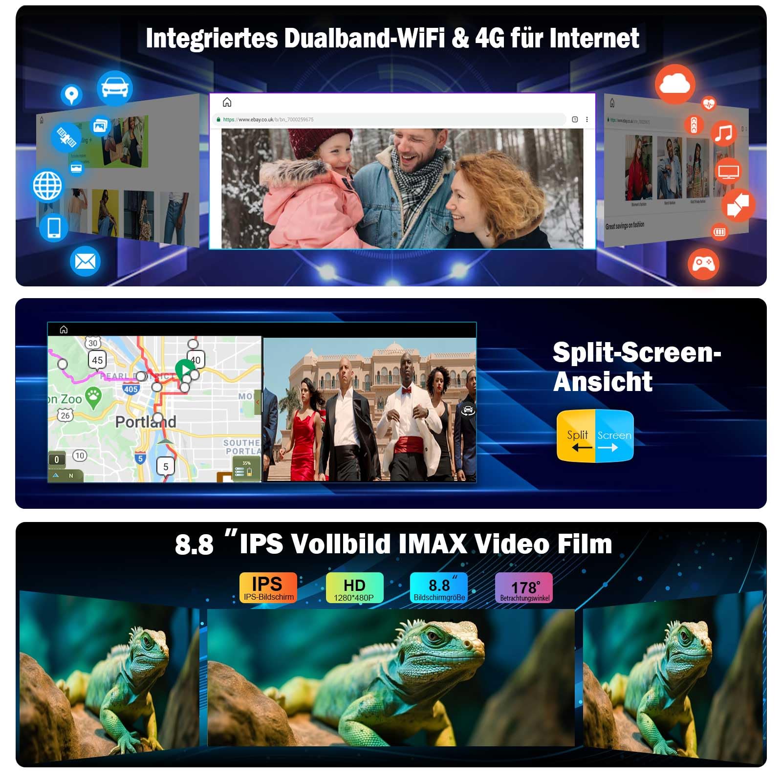 8,8" IPS Qualcomm 8 Kern 8GB RAM 128GB ROM Android 16 DAB+ Autoradio für BMW 3er E90 E91 E92 E93 5er E60 E61 6er E63 E64 2005-2008 CCC GPS Navigation CarPlay Android Auto WiFi USB Bluetooth SWC iDrive