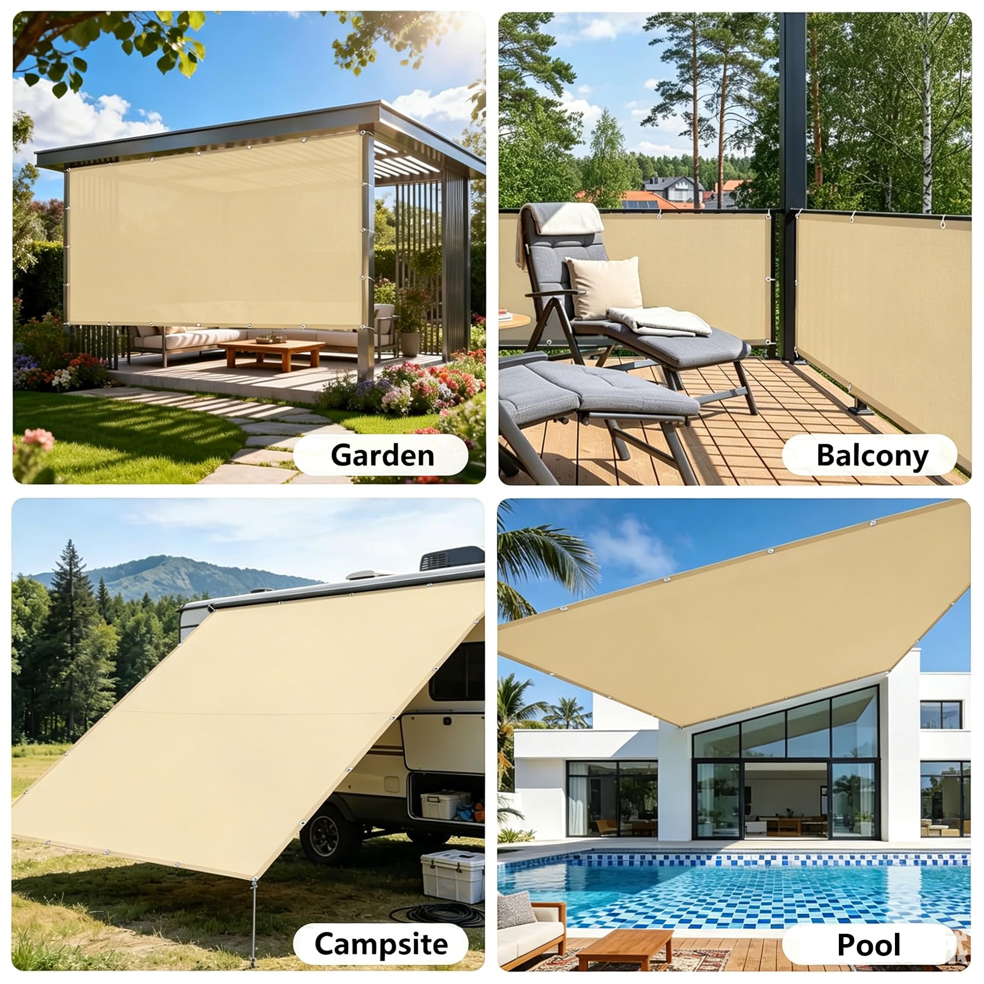 Sonnenschutz Balkon Ohne Bohren 4x5.5M Sonnensegel Markisenstoffe Meterware, Beschattungsnetz inkl Befestigungsseile, UV-Schutz, Wetterfest für Garten Terrasse Balkon 5.5x4 Sandgelb