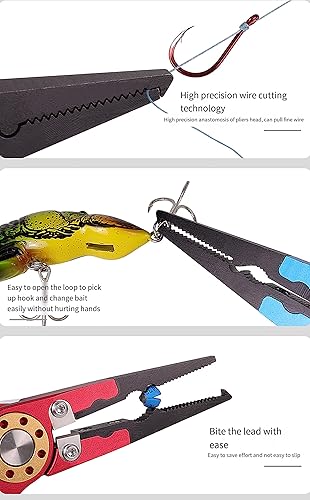 Miniatura 3 de Alicates de pesca (con cerradura), plantilla de labios de pescado, alicates de pesca, herramientas de pesca multifuncionales de aluminio portátiles,