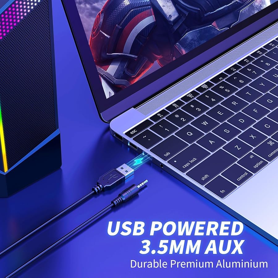 Computer Speakers, 2 in 1 PC Speaker , Gaming Speakers for PC Computer Laptop Desktop Monitor, RGB Speakers with Touch Sensitive Lighting, USB Powered 3.5mm Aux（Package Only Two Speaker, No Soundbar）, image 8