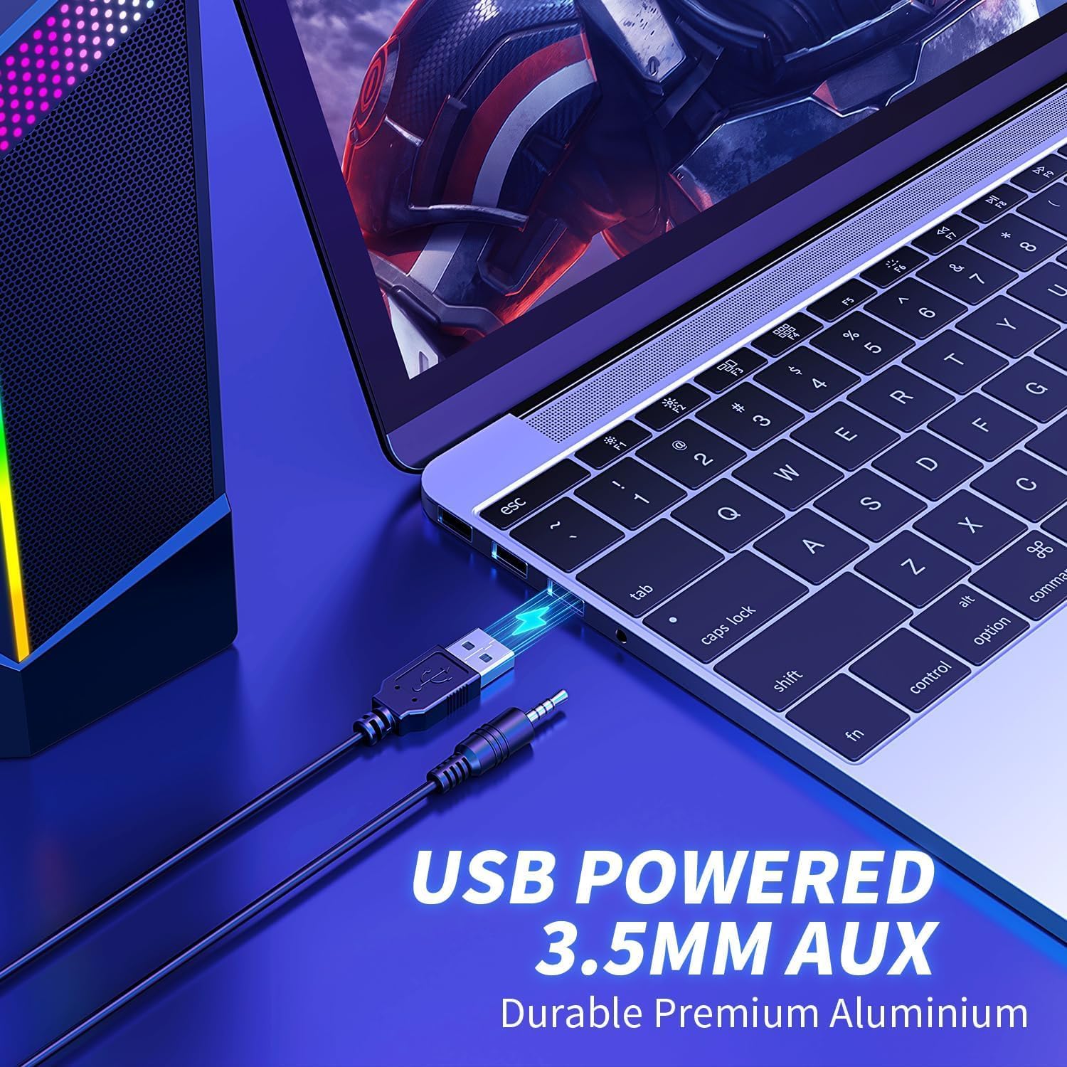 Computer Speakers, 2 in 1 PC Speaker , Gaming Speakers for PC Computer Laptop Desktop Monitor, RGB Speakers with Touch Sensitive Lighting, USB Powered 3.5mm Aux（Package Only Two Speaker, No Soundbar）