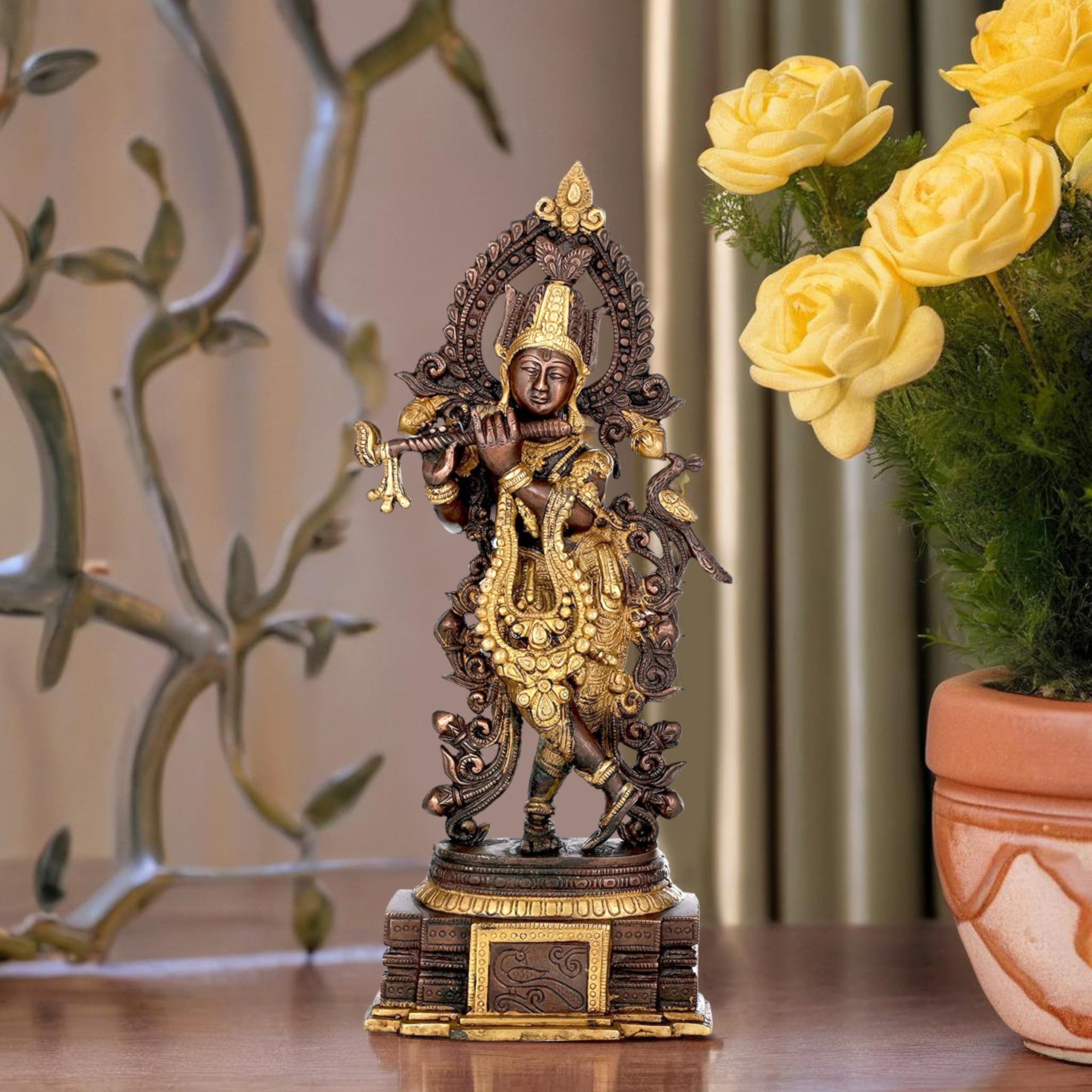 Amazon｜Umi Large Flute Krishna 置物 ヒンドゥー教の神 真鍮像、高さ