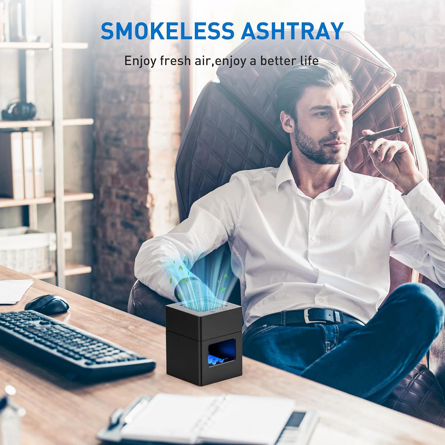 Multifunctional Smokeless Ashtray,HEPA Filter Smokeless Ashtray Indoor with Lighter,USB Rechargeable Smoke Removing ashtray for home,bedroom,office,car(Matte black)(AP078)