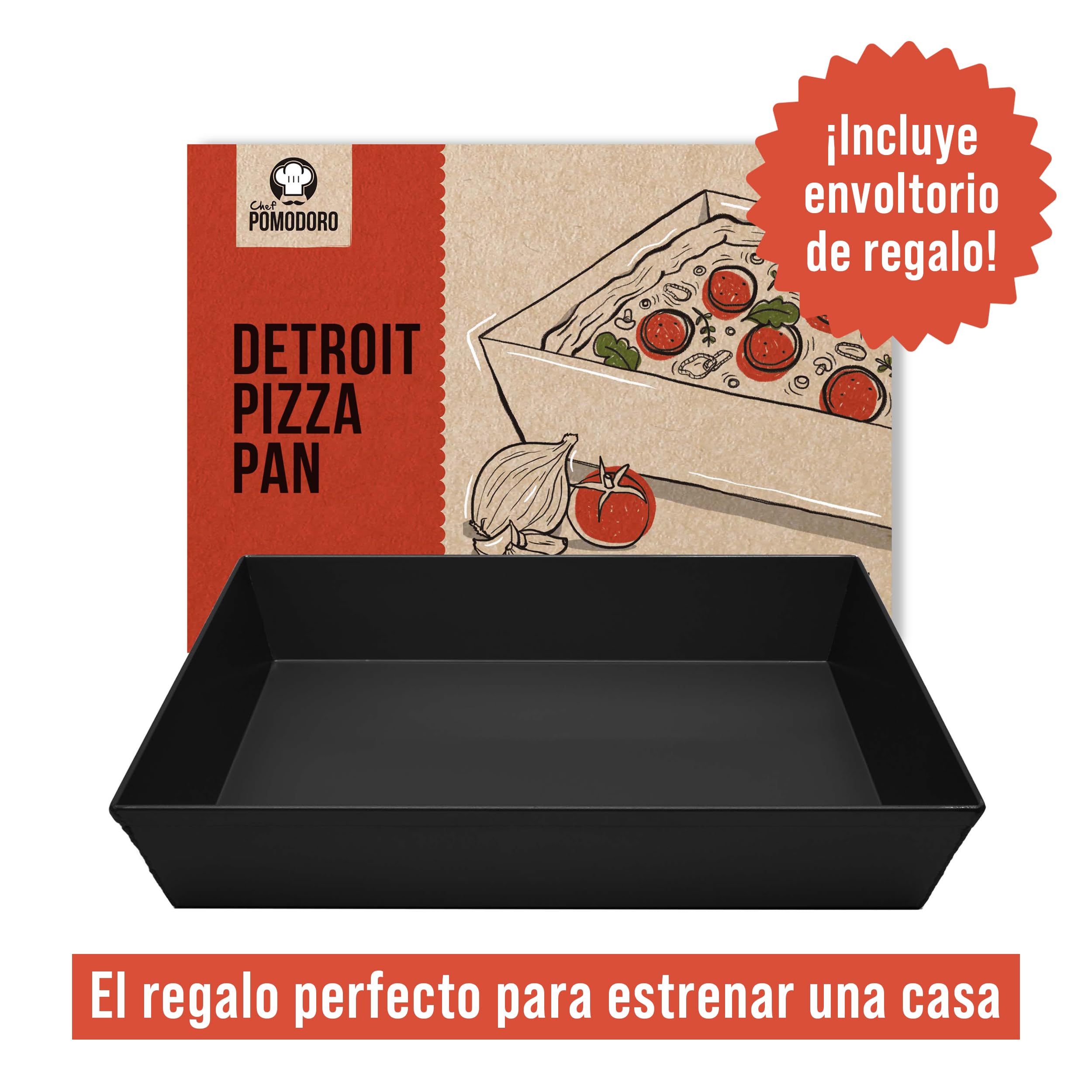 Chef Pomodoro Molde de Pizza Estilo Detroit, 14" x 10" (Rectangular), Aluminio Anodizado Duro, Utencilios Pre Curados