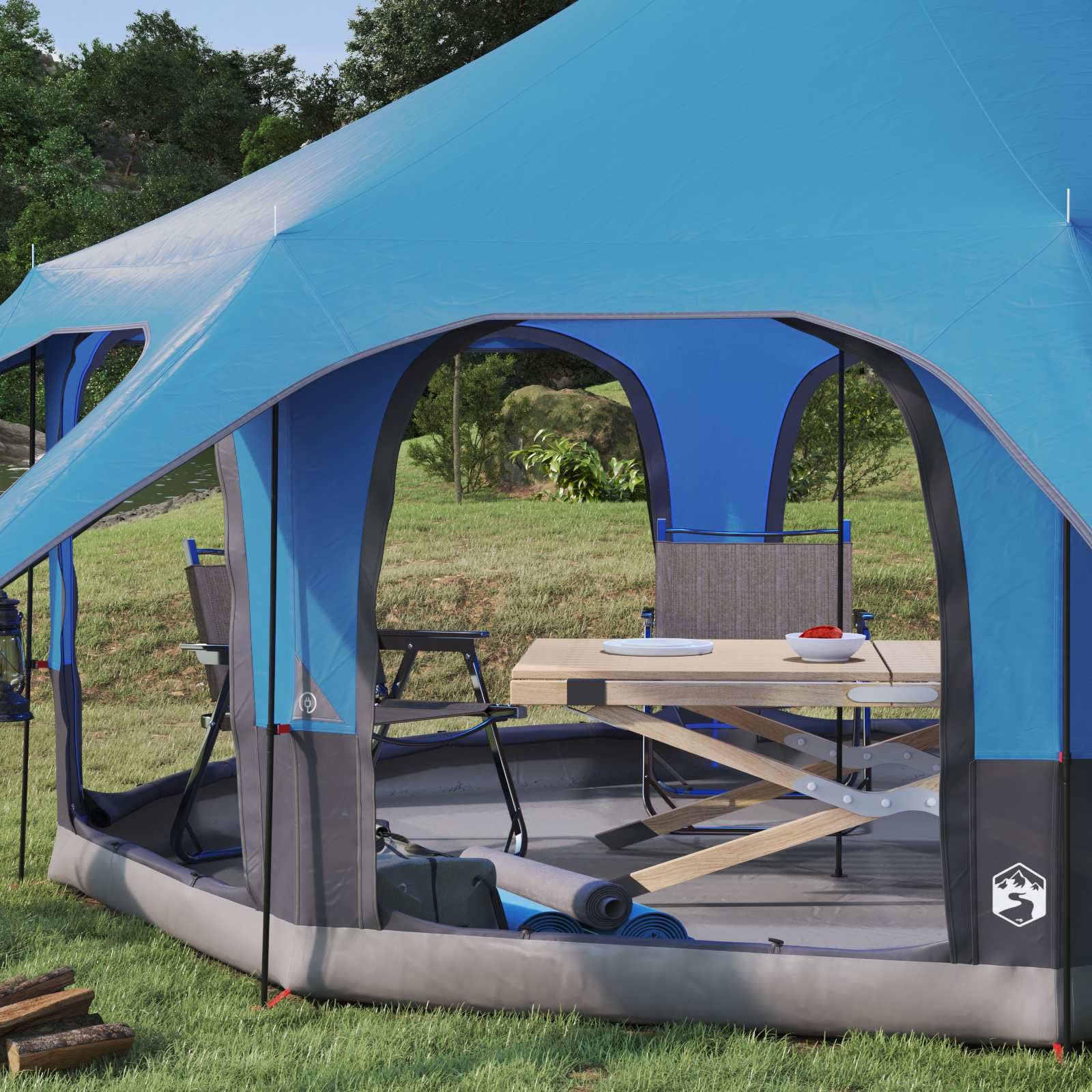 kithwjll Familienzelt Blau 5-Personen 185T Polyester mit PU-Beschichtung, wasserfestes Campingzelt mit Fiberglasgestänge, leichtes Outdoor Trekkingzelt für Wandern und Regenschutz Sports & Outdoors
