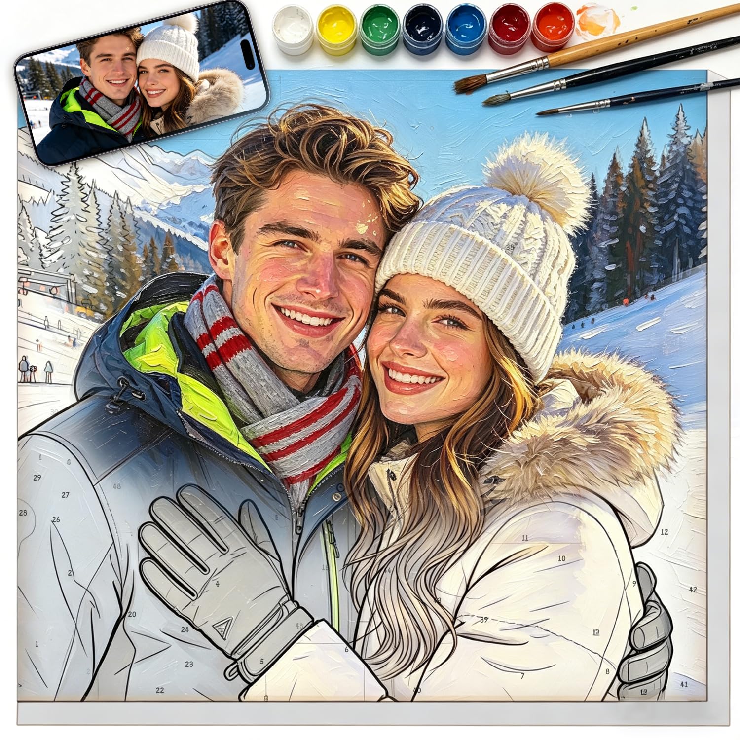 Rainsar Personalised Paint by Numbers Canvas, DIY Digital Paint by Number Kits for Adult Beginners, Custom Photo Paint By Numbers for Friends, Pets, Family, Home Decor (30x30cm)