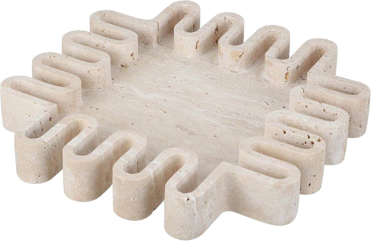 SAFAVIEH Home Collection - Mia Large Tray, Tan Travertine Decorative Accent, Modern Gear-Edge Design (RDC4055A)