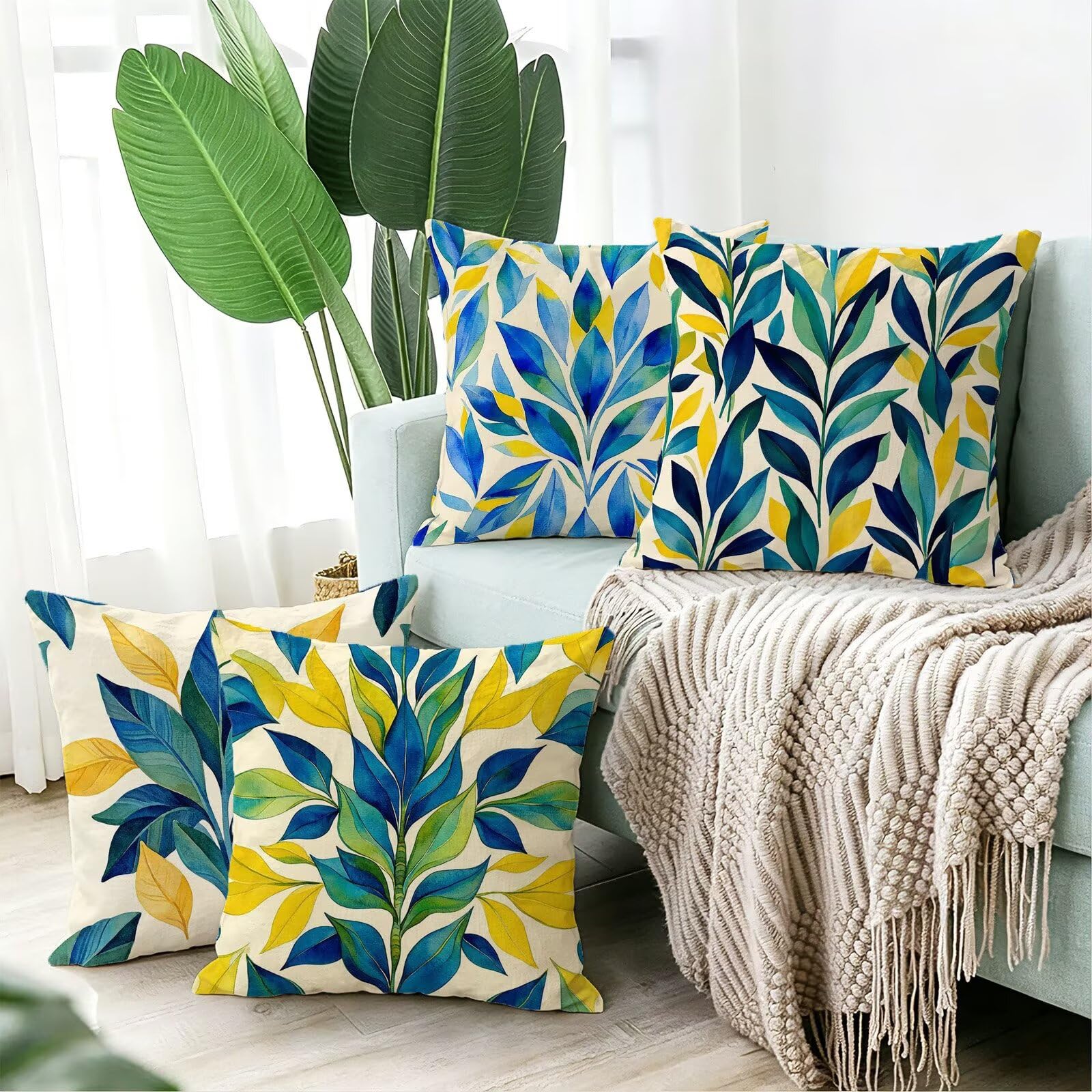 Blu Federe Cuscini Divano 40x40cm, Cuscini da Esterno Set de 4, Cod-232