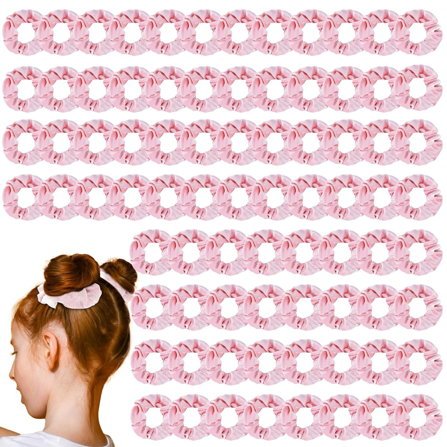 Juexica 100 Pcs Pink Velvet Scrunchies Bulk Soft Hair Scrunchy Cute Hair Ties Scrunchies Solid Color Elastic Bands for Women Girl Party Favors (Pink)