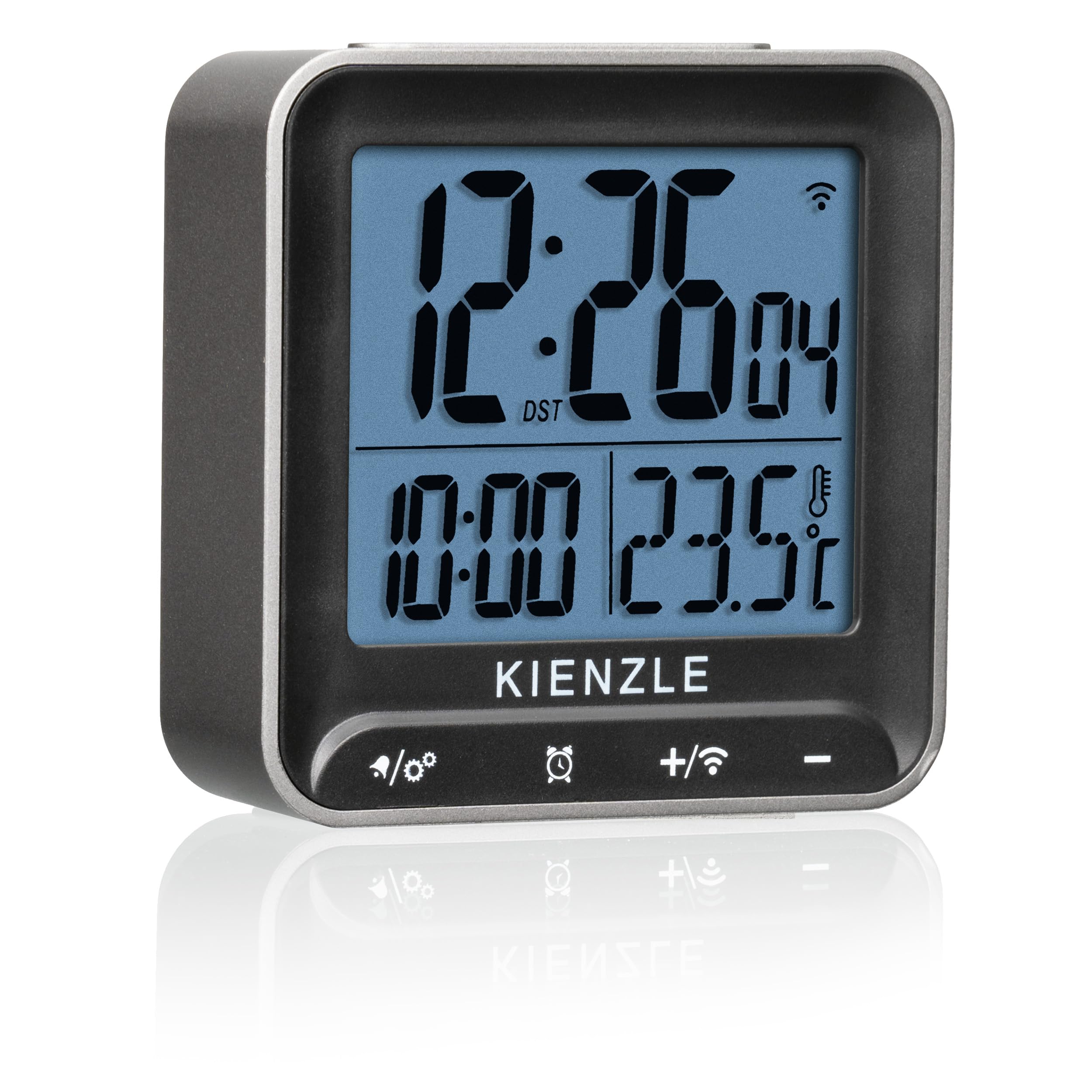 Kienzle Sveglia digitale radiocomandata rettangolare con DCF, 2 tempi di sveglia, display della temperatura interna, retroilluminazione, pulsanti a sfioramento