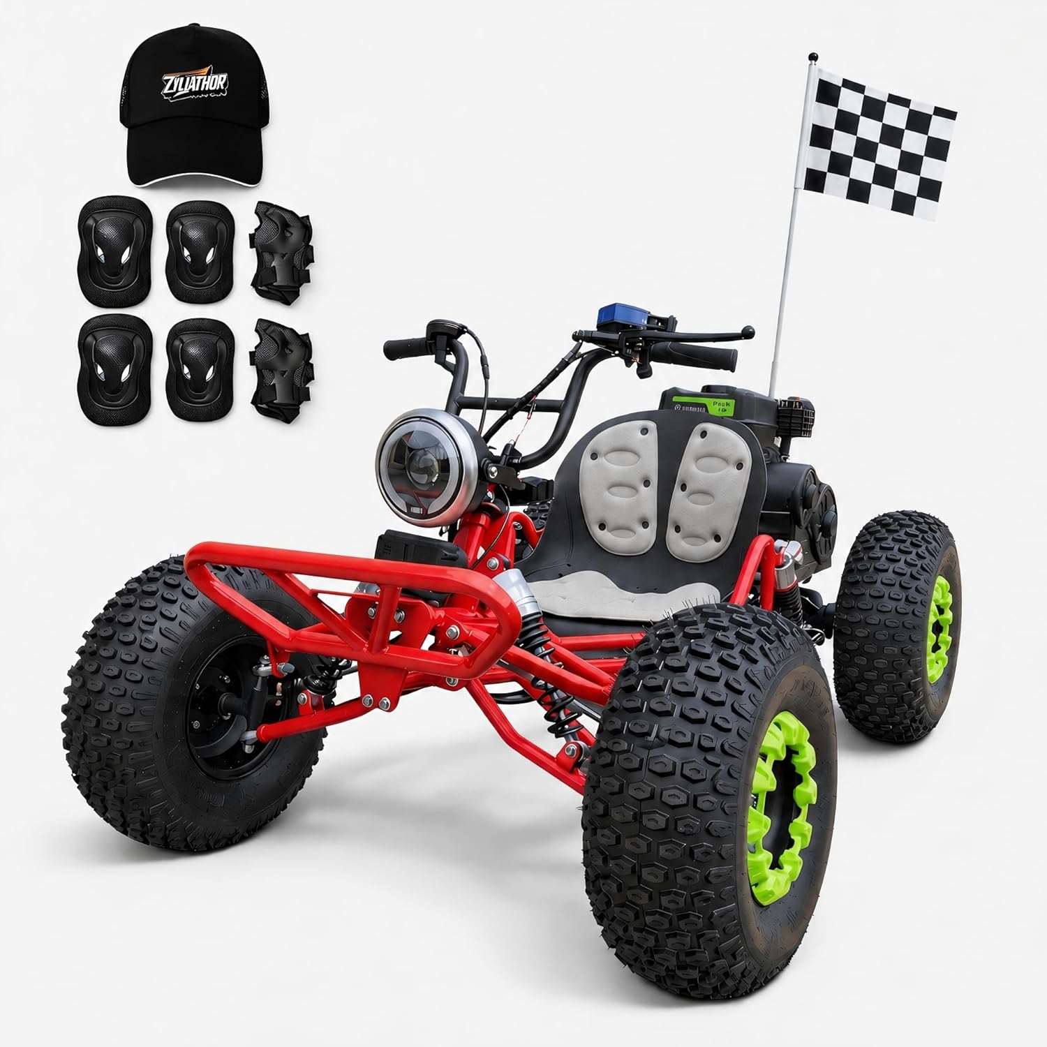Zyliathor 212cc 4-Stroke Off Road Go Kart, Gas Powered CVT Belt + 420 Chain, F/N/R, Electric & Pull Start, AT19x7-8 Tires, 4-Wheel Independent Suspension, 600 lb (Red)