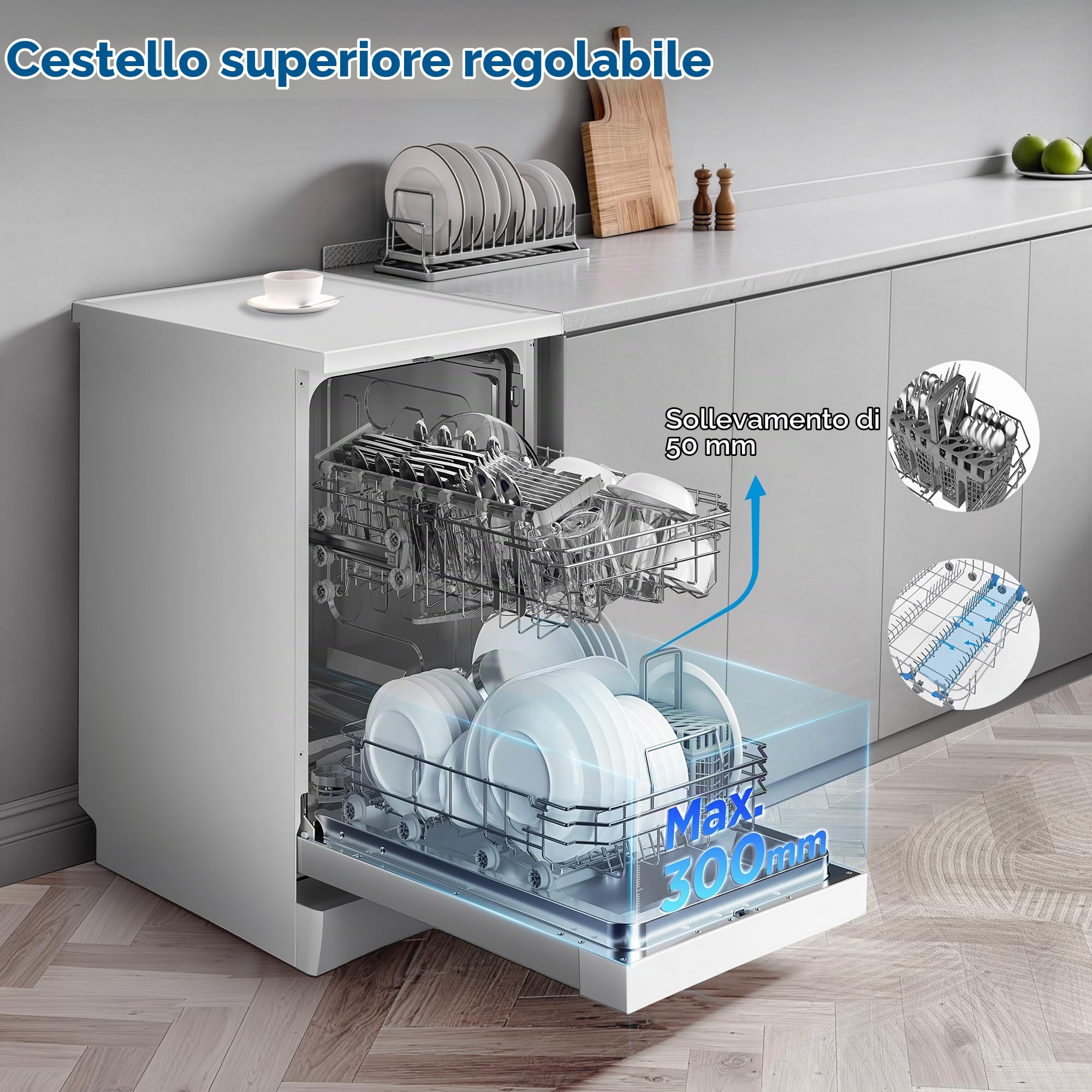 Midea SF 3.45NW PRO - Lavastoviglie da 45 cm, indipendente e da incasso, 9 coperti, lavastoviglie con Wi-Fi, 6 programmi, tempo di avvio 3/6/9h, 47 dB, bianco