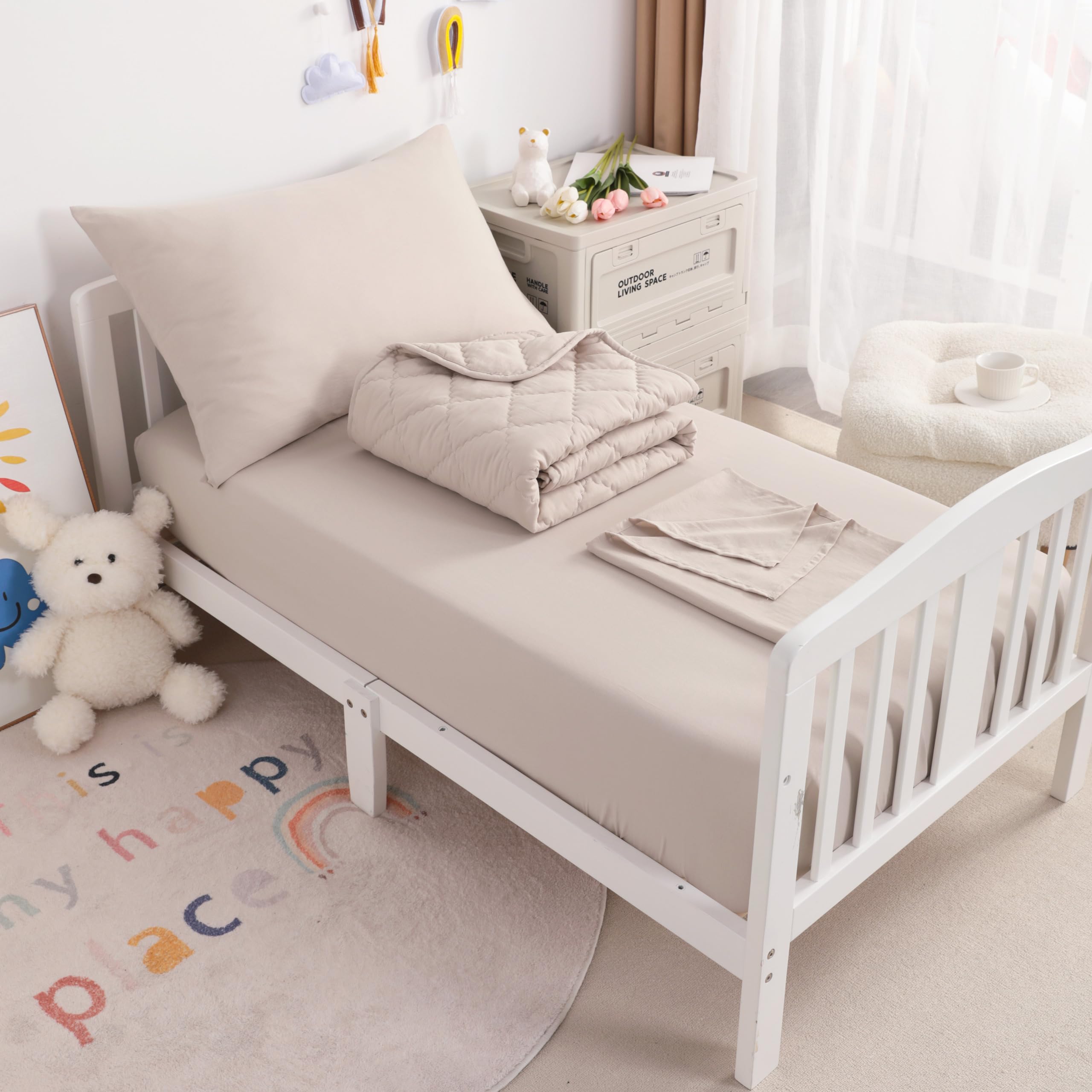 NTBAY Toddler Microfiber Bedding Set, 4 Piece, Taupe