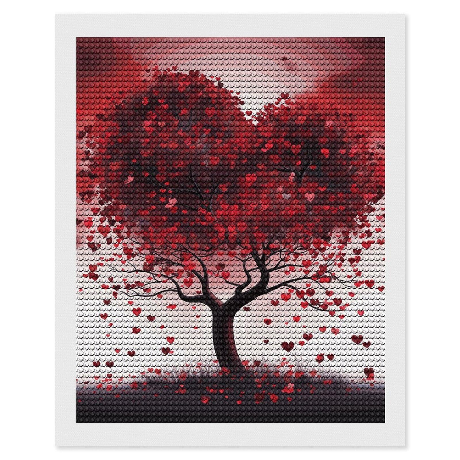 DWVTSLH Red Love Heart Tree Diamond Painting Kits for Adults, Personalized Diamond Photo Art Full Drill, DIY 5D Diamond Art Painting Kits for Beginners, Home Wall Decor 16"x20"