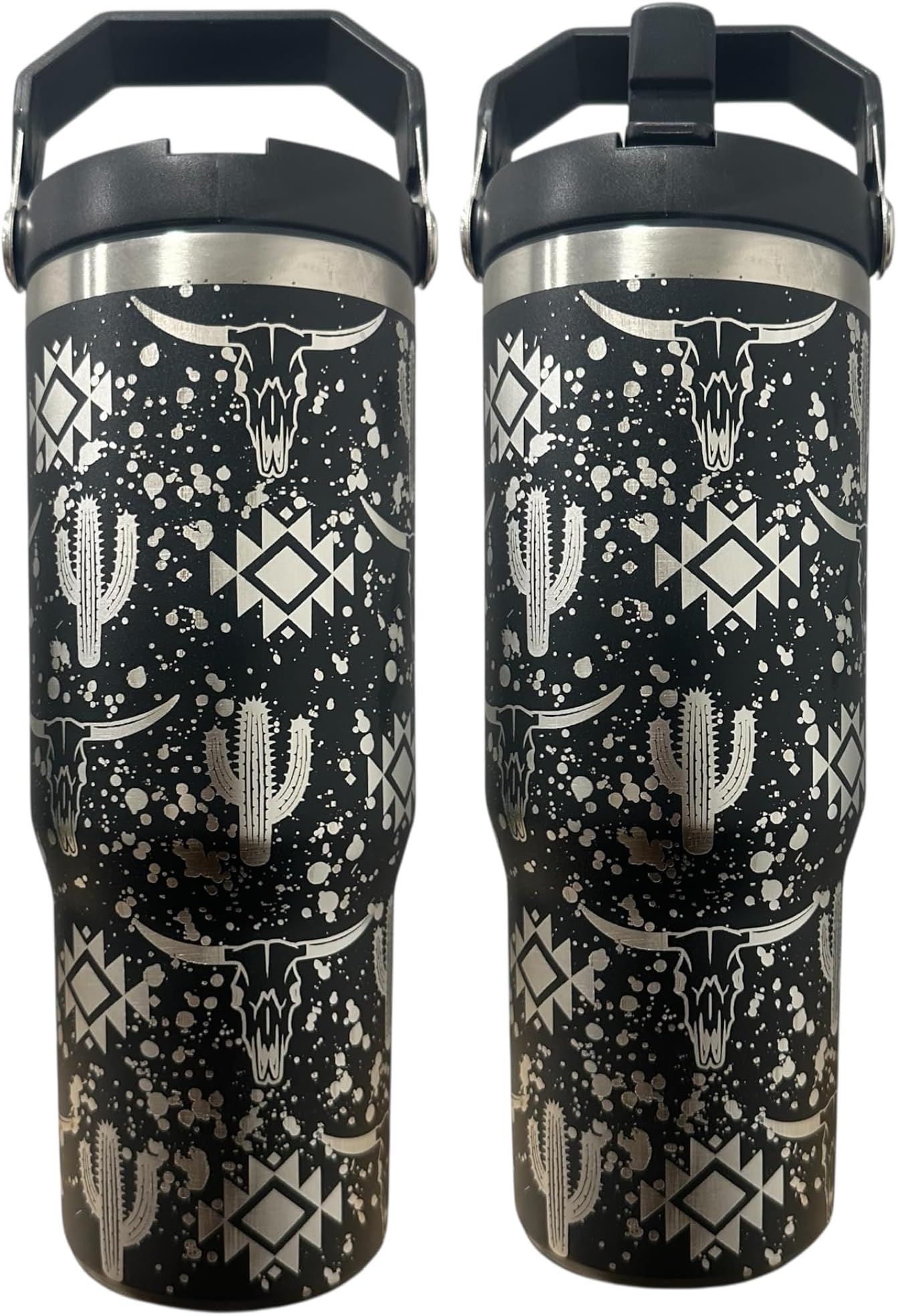 Stainless steel water bottle 40oz cup Longhorn Bottle Bull tumbler Cow gift Western water bottle cup (30oz Black(59)-Western 3.0(F1))