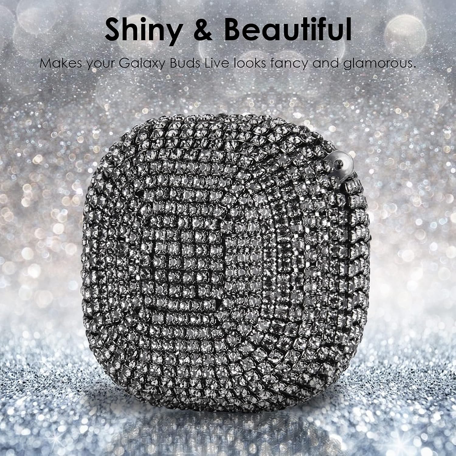 Case for Samsung Galaxy Buds 2 / Buds Live/Buds Pro/Buds 2 Pro, Filoto Cute TPU Earbuds Protective Case Cover with Shiny Disco Ball Keychain Accessories for Women Girls (Glittery Black)