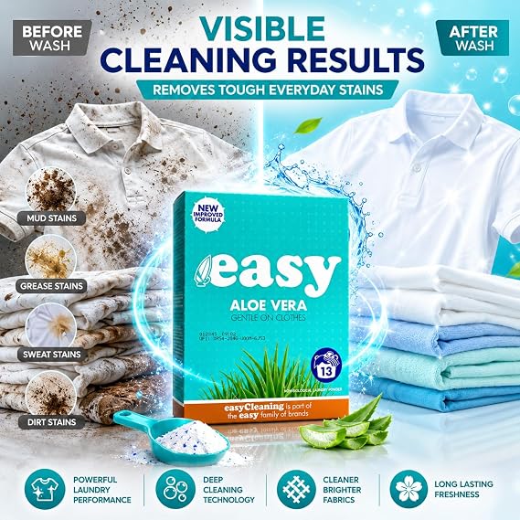 Washing Powder, Powerful, Deep Cleaning, Fast Acting Formula, Lightweight, Multipurpose, Easy to Use, Ideal for Homes, Hotels, Laundries, 13 Wash (Aloe Vera, Pack of 2)