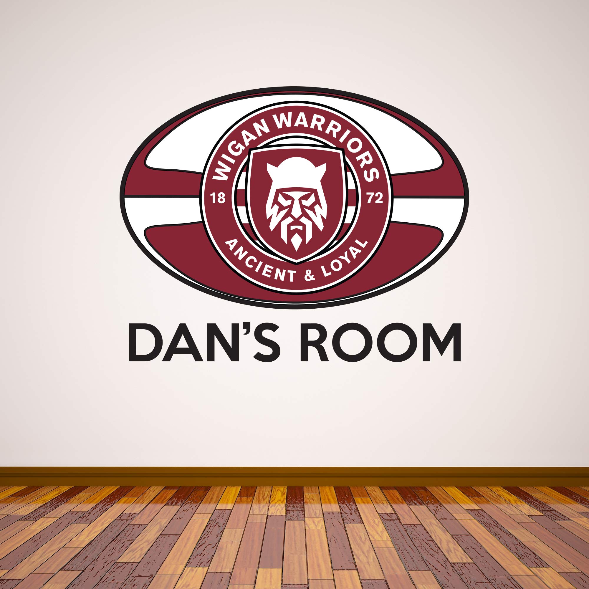 Beautiful Game Wigan Warriors Rugby Club Ball And Crest Personalised Wall Sticker Vinyl Poster Print Mural Art (90Cm)