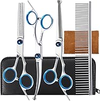Lengnoyp 5-in-1 Professional Dog Grooming Scissors Kit - Safety Round Tip Stainless Steel Thinning Shears for Dogs & Cats
