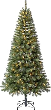 Home Heritage 7ft Brighthampton Pre-Lit Christmas Tree Artificial Spruce with 200 Warm White LED Lights and 775 Branch Tips Indoor Holiday Decor