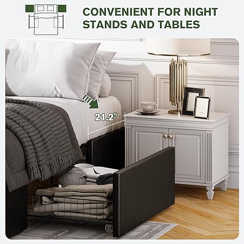 Miniatura 7 de MUTICOR Cama de plataforma de tamaño matrimonial con 3 cajones de almacenamiento, tapizada de piel sintética, soporte de listones de madera, no