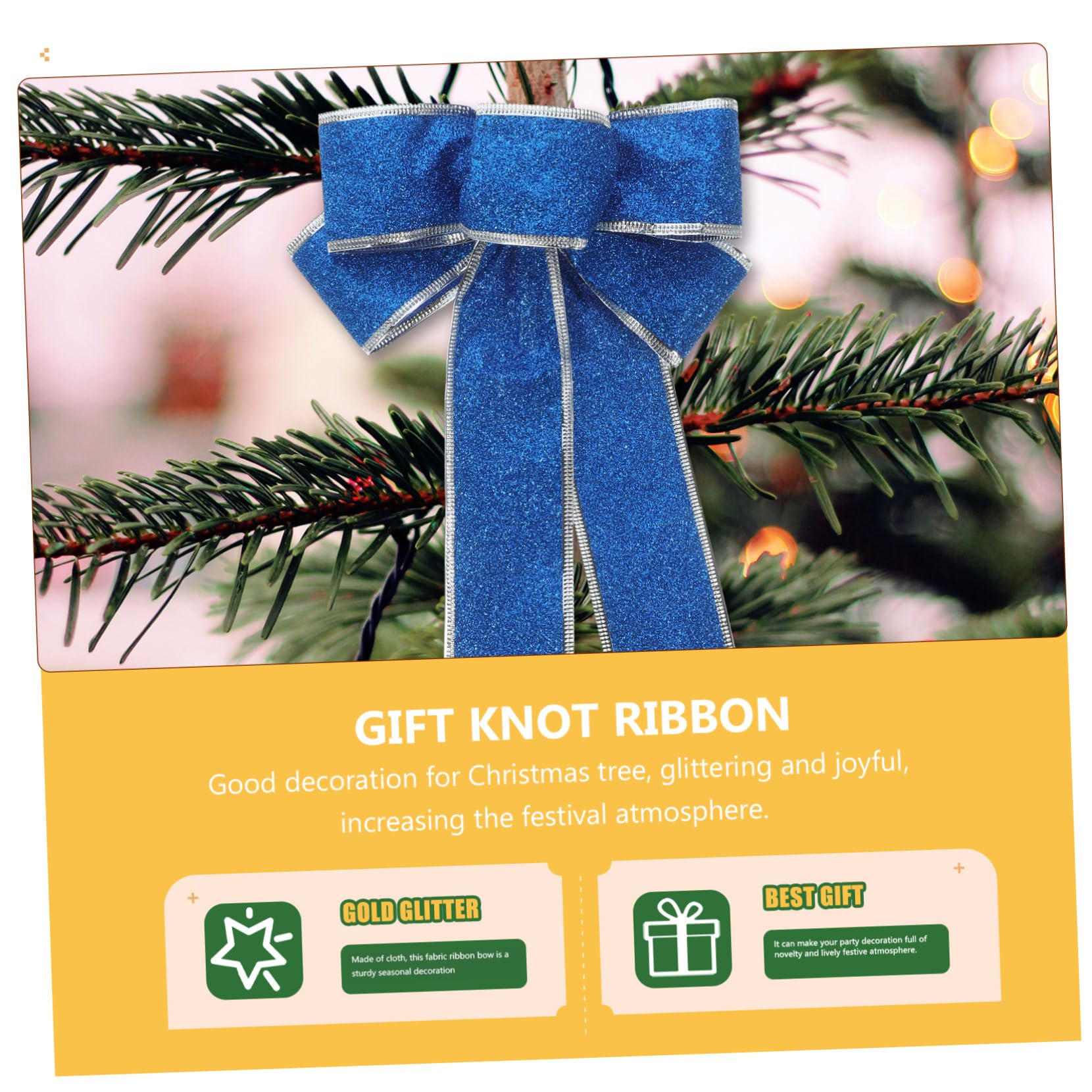 5 Piezas para Árbol de Navidad Azules de Moños de Tela con Purpurina Nudos Decorativos Resistentes para y Adornos Festivos