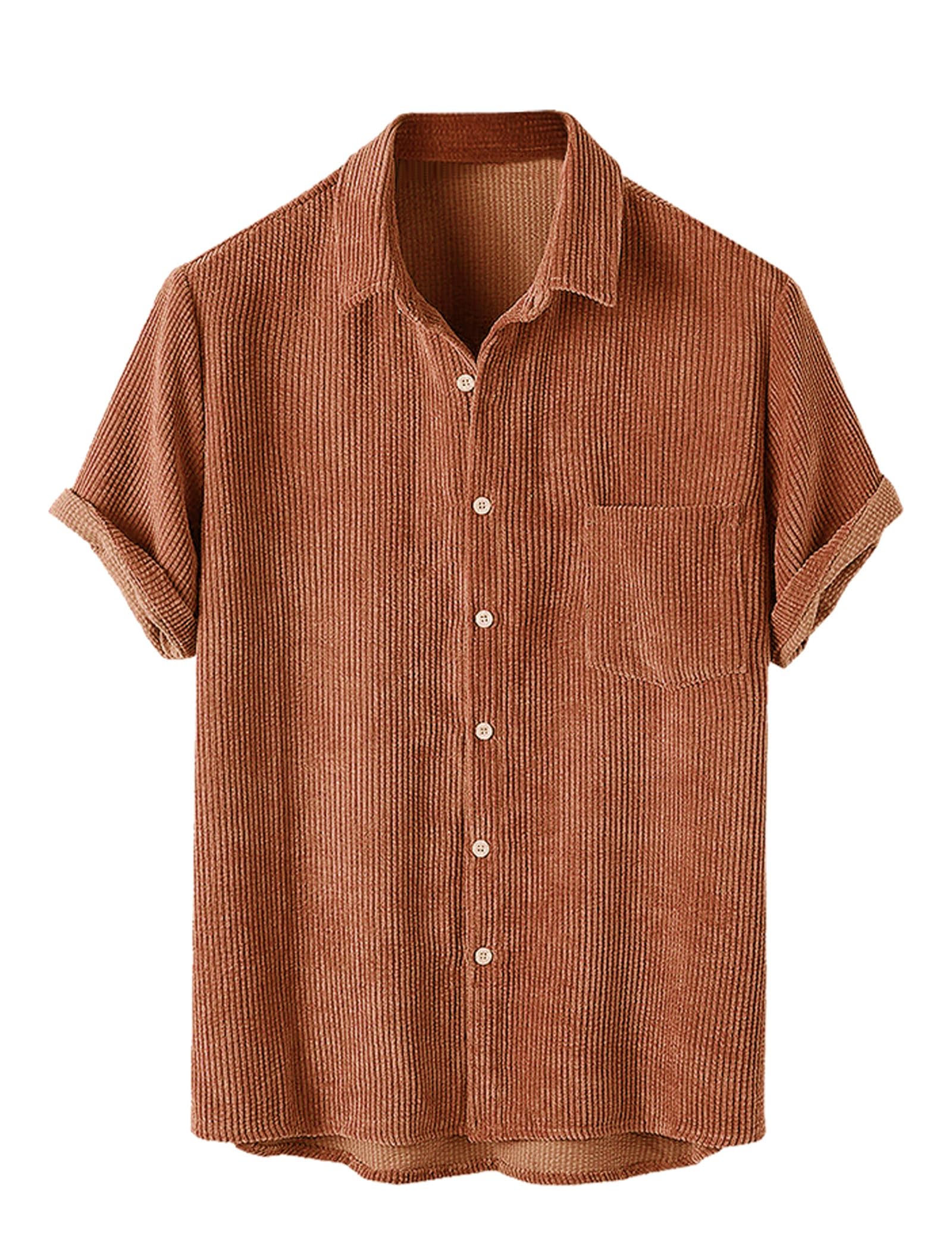 ZAFUL Men's Ribbed Corduroy Solid Color Casual Short Sleeves Pocket Button  Up Shirt Plain Top (1-Deep Coffee, S) : Clothing, Shoes \u0026 Jewelry -  Amazon.com