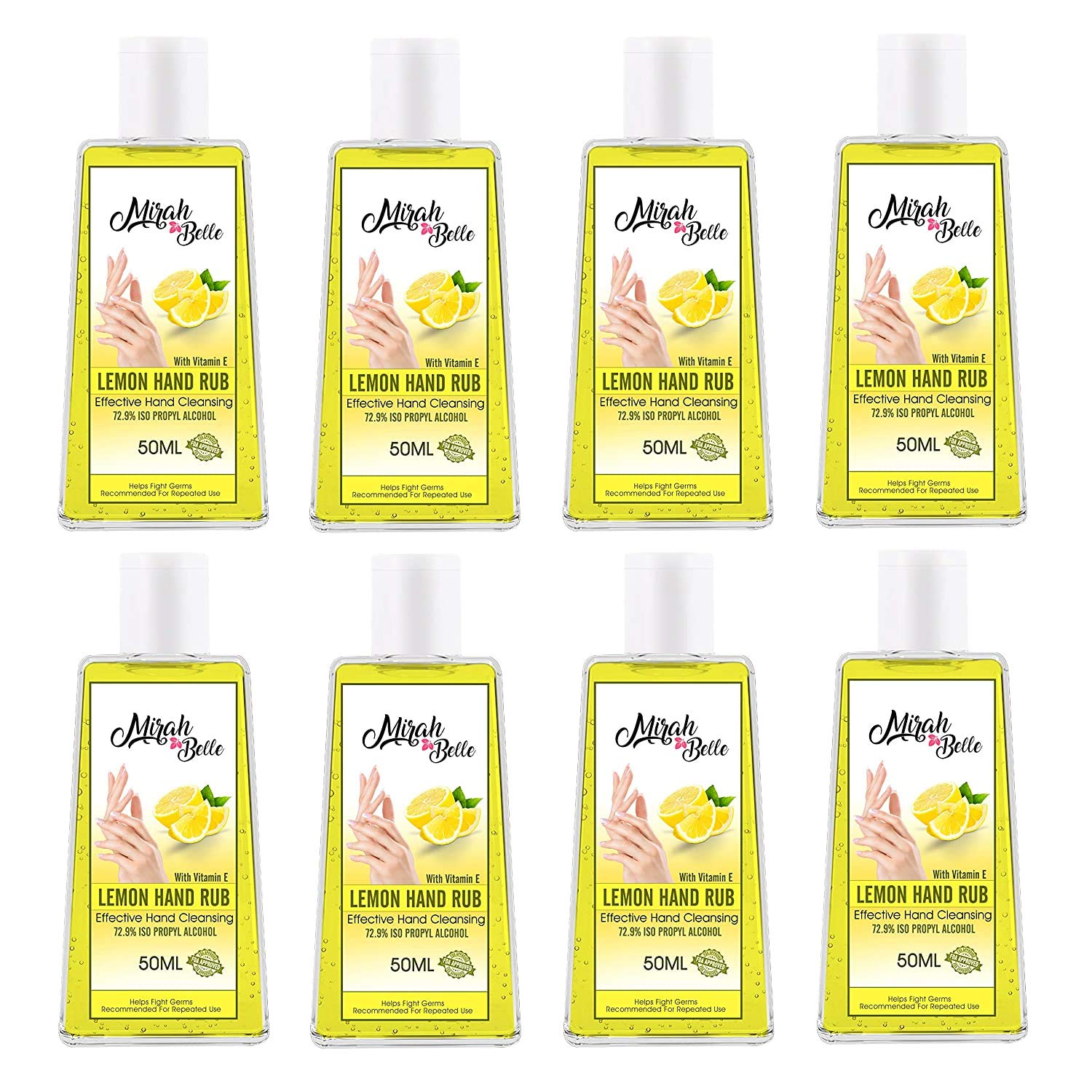 Mirah Belle - Lemon Hand Rub (Pack of 8-50 ml) - FDA Approved - Vegan, Natural, Cruelty Free - Best for Men and Women - Sulfate and Paraben Free (400 Ml)-picture-10