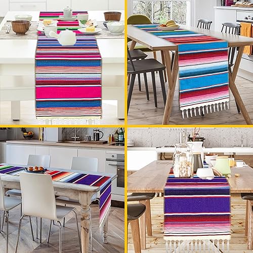 Miniatura 5 de TURNMEON Paquete de 5 caminos de mesa mexicanos de 14 x 106 pulgadas, decoraciones de fiesta mexicana, serape, decoraciones de fiesta temática