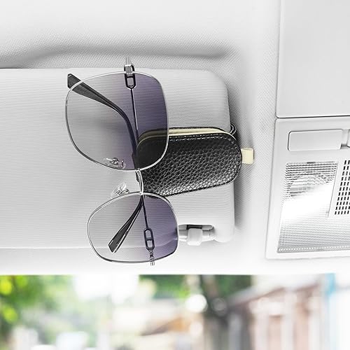 Miniatura 3 de SINGARO Soporte para lentes de sol para coche, hebilla magnética de cuero para visera, clip para lentes de sol, clip para tarjeta y almacenamiento