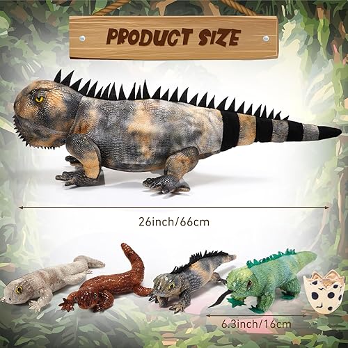 Miniatura 2 de Juego de 5 juguetes de peluche de lagarto de iguana de 26 pulgadas con 4 lagartos de peluche, peluche de iguana de simulación para cumpleaños de