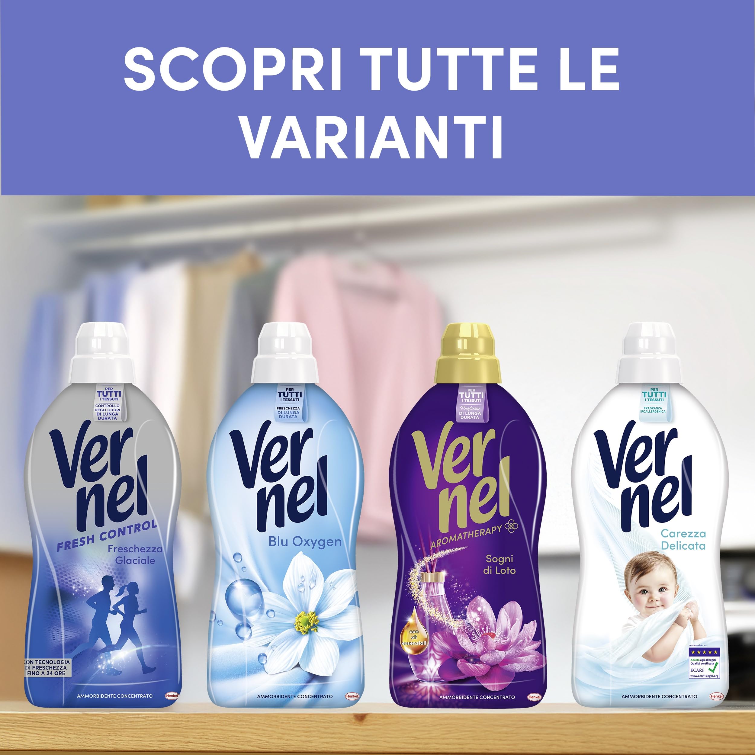 Ammorbidente Concentrato Vernel Fresh Control Freschezza Glaciale (10 x 48 lavaggi), Ammorbidente Concentrato per Tutti i Tessuti, con Controllo degli Odori di Lunga Durata