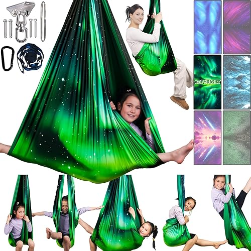 Miniatura 15 de Columpio sensorial para niños y adultos con capacidad para hasta 300 libras en interiores y exteriores, columpio de terapia de doble capa con kit