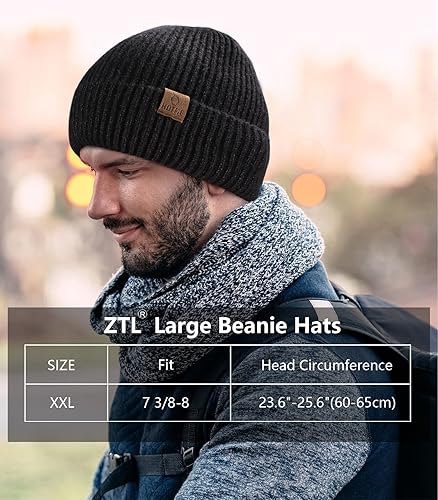 Miniatura 2 de Gorro grande XXL para cabezas grandes de 23.6 a 25.6 pulgadas, gorro de punto de invierno grande acanalado, gorra de esquí