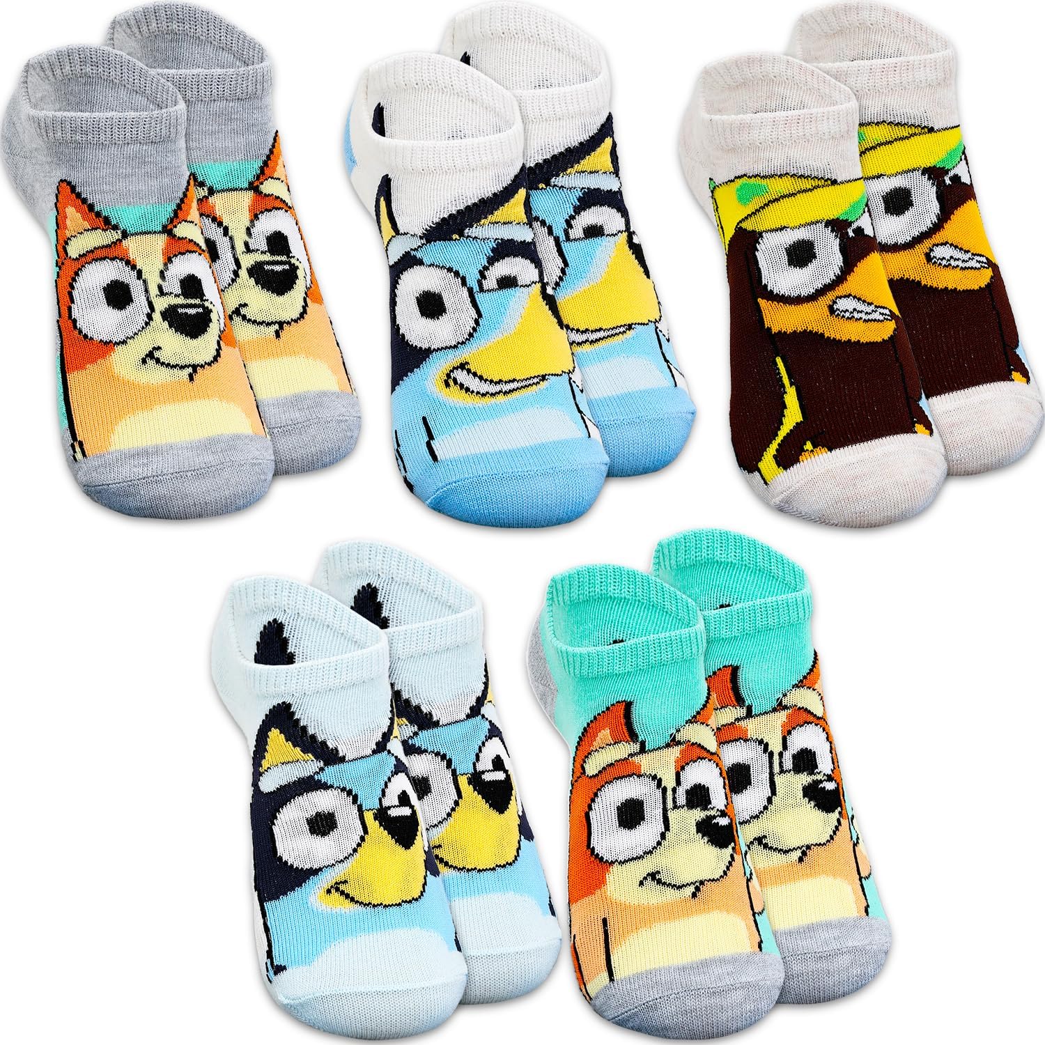 Bluey Socks for Kids 6-8 - Bundle with 5 Pairs of No Show Socks Size 10-4 Plus Stickers, More | Bluey Apparel for Boys, Girls, Kids