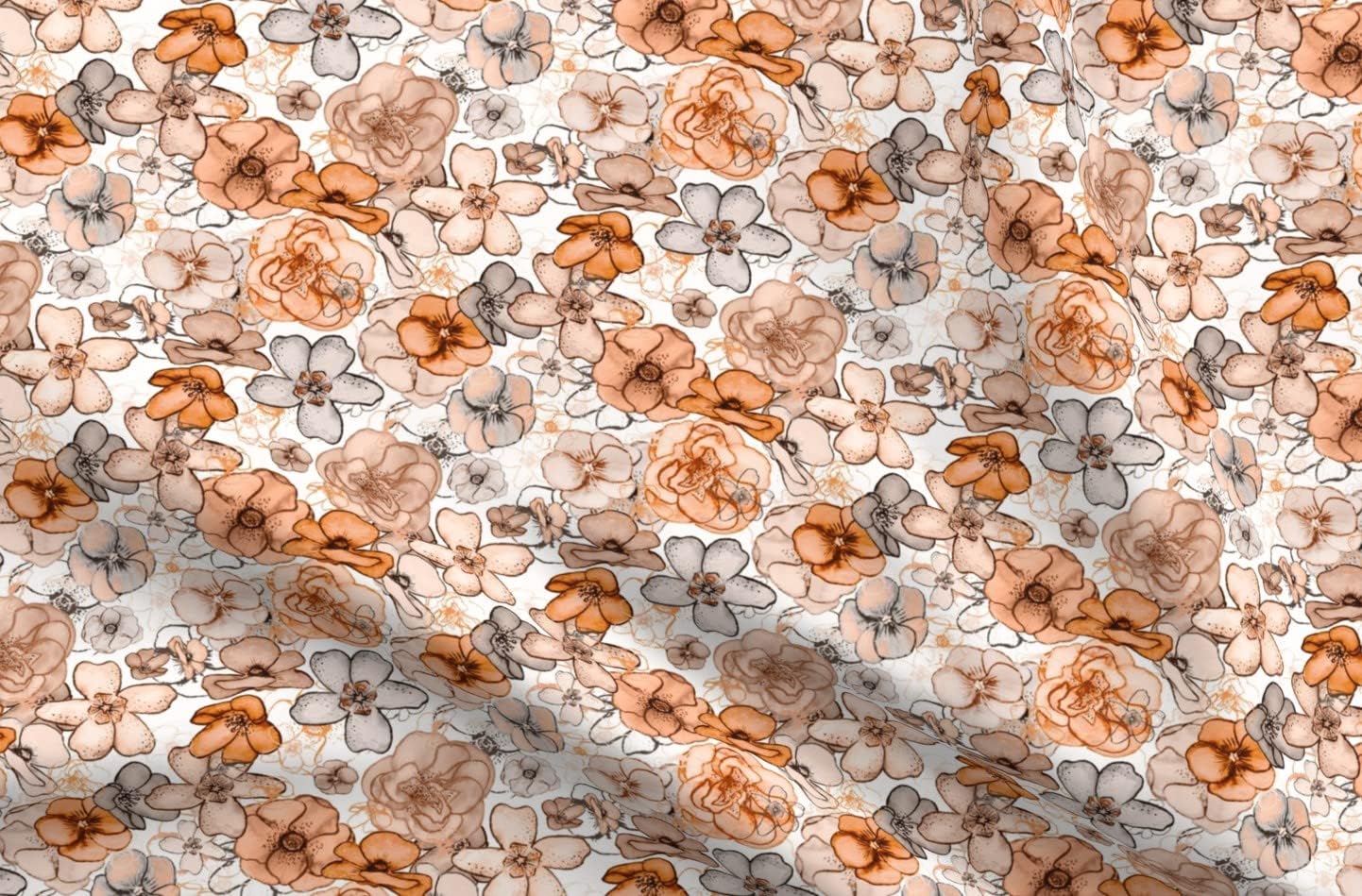 Spoonflower Fabric - Floral Fall Angel Flowers Autumn Pumpkin Printed on Upholstery Velvet Fabric Fat Quarter - Upholstery Home Decor Bottomweight Apparel
