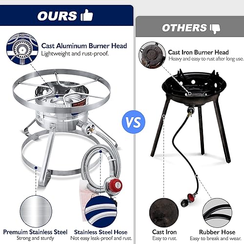 Miniatura 3 de ARC USA, 200.000 BTU al aire libre de alta presión de hierro fundido propano de cocina de gas único estufa, regulador y manguera ajustable de 0-20