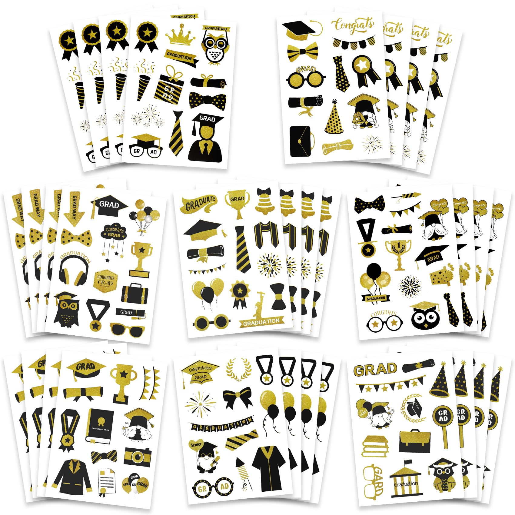 Graduation Stickers, 408 PCS Graduation Cap Stickers, Gold Black Class of 2026 Sticker, Self Adhesive Congrats Grad Sticker Labels for Envelope Seals
