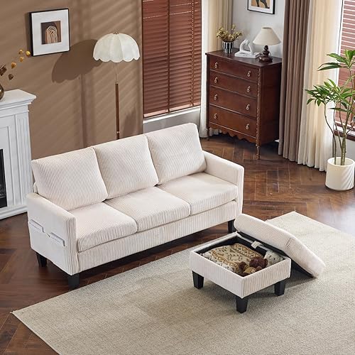 Miniatura 9 de VINGLI Sofá modular convertible de 68.5 pies en forma de L con almacenamiento móvil, sofá modular convertible en tela de pana, moderno diván