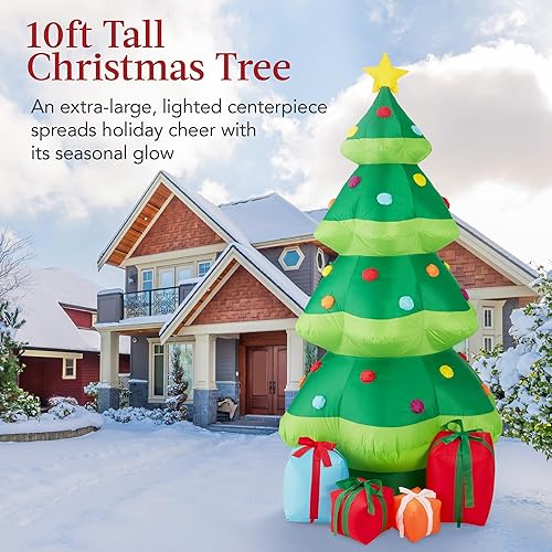 Miniatura 2 de Best Choice Products Árbol de Navidad inflable de 10 pies, decoración navideña grande iluminada al aire libre para patio, césped, patio trasero,