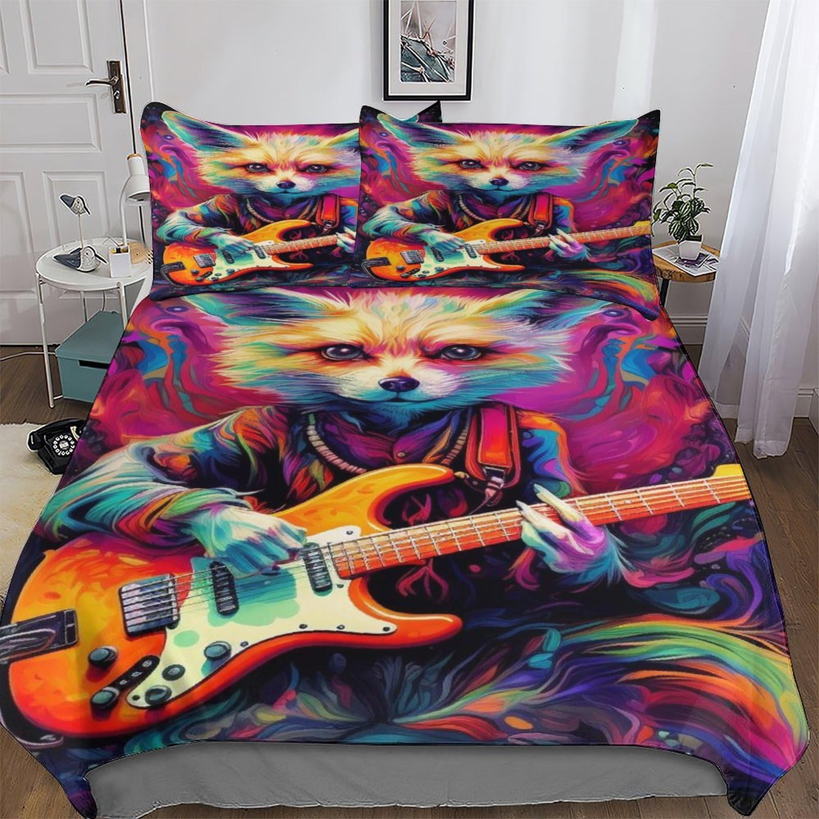 Parure de lit renard 3D avec housse de couette 200x200cm et deux taies en microfibre pour enfant