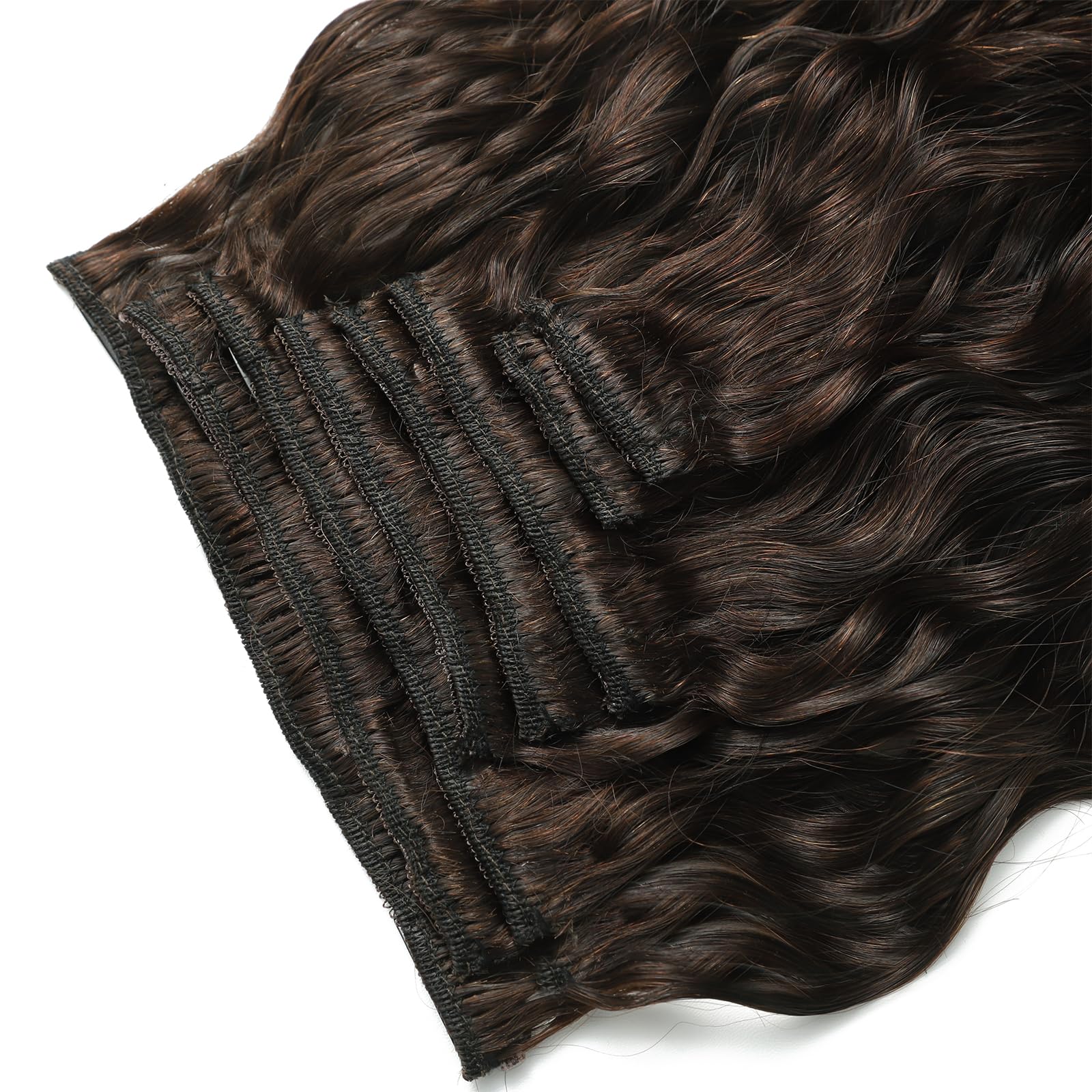 Extensiones de pelo Larafona Clip In de cabello natural, 100% extensiones de pelo Remy de cabello humano, color marrón oscuro 2#, gran rizo, 20 pulgadas/50 cm