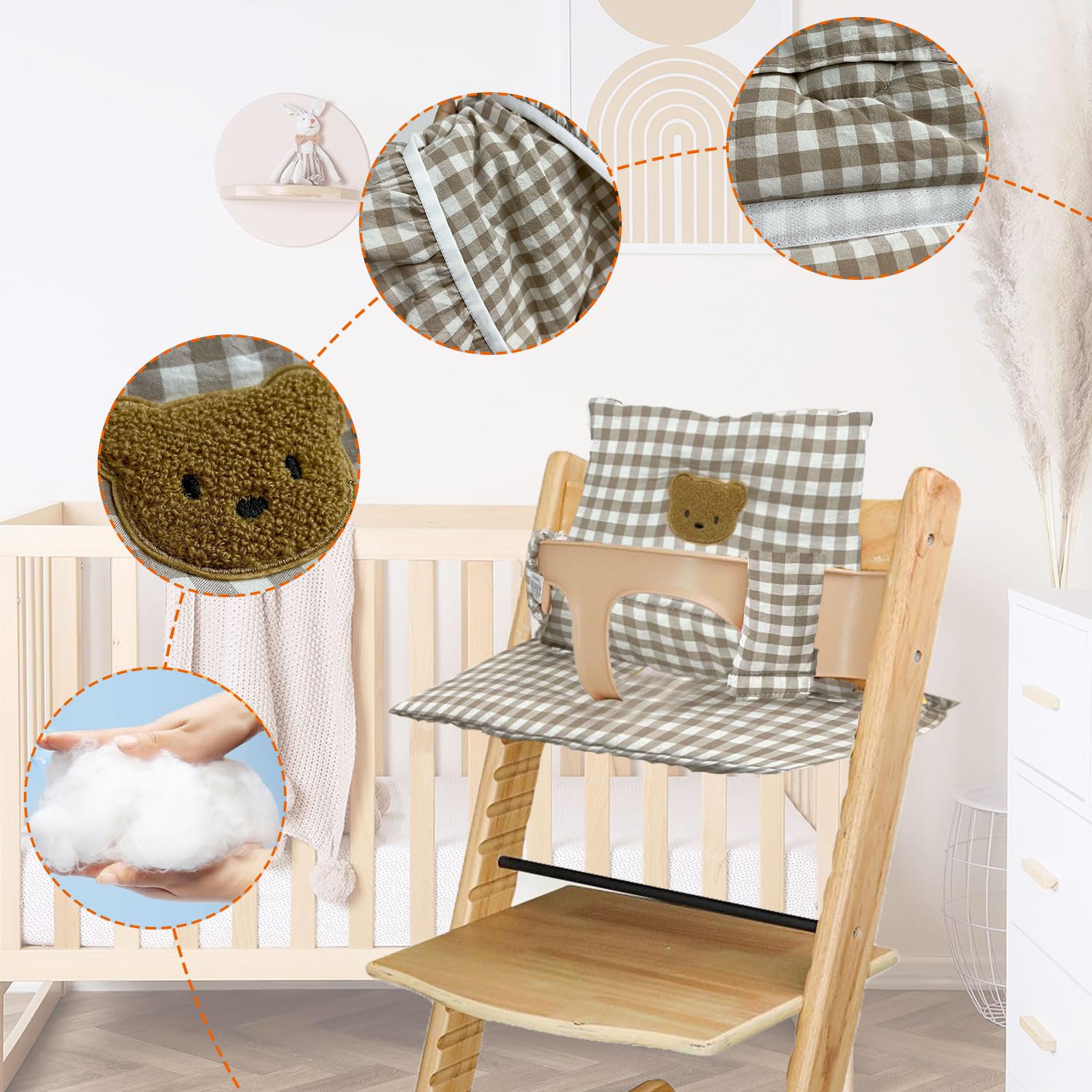 Sitzkissen für Stokke Tripp Trapp Hochstuhl, rutschfest Hochstuhl Sitzkissen Set, Bio-Baumwolle Baby Sitzkissen, Ersatzbezug Bezug Sitzkissen Kissen für Kinderhochstuhl, Babystühle mit Tasche (02)