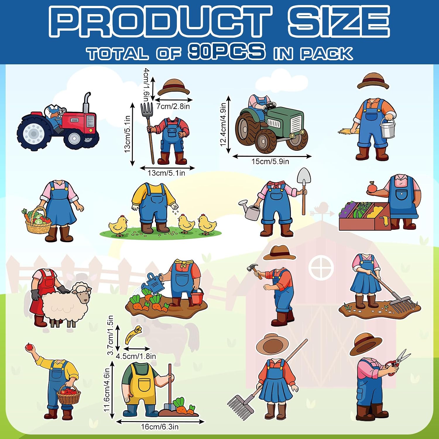 FYSUIMU 90 Pcs Farmer DIY Cutouts Back to School Farm DIY Photo Cut-Outs Funny Farmhouse Life Paper Cutting with 150 Pcs Glue Points for Classroom Bulletin Board Decorations Crafts Party image 2