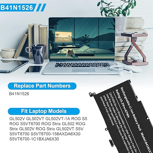 Miniatura 7 de B41N1526 - Batería para portátil Asus FX502VM FX60VM FX502VM-AS73 FX502VM-FY361T GL502 GL502V GL502VT GL502VT-1A ROG Strix S5 S5V S5VM S5VT6700