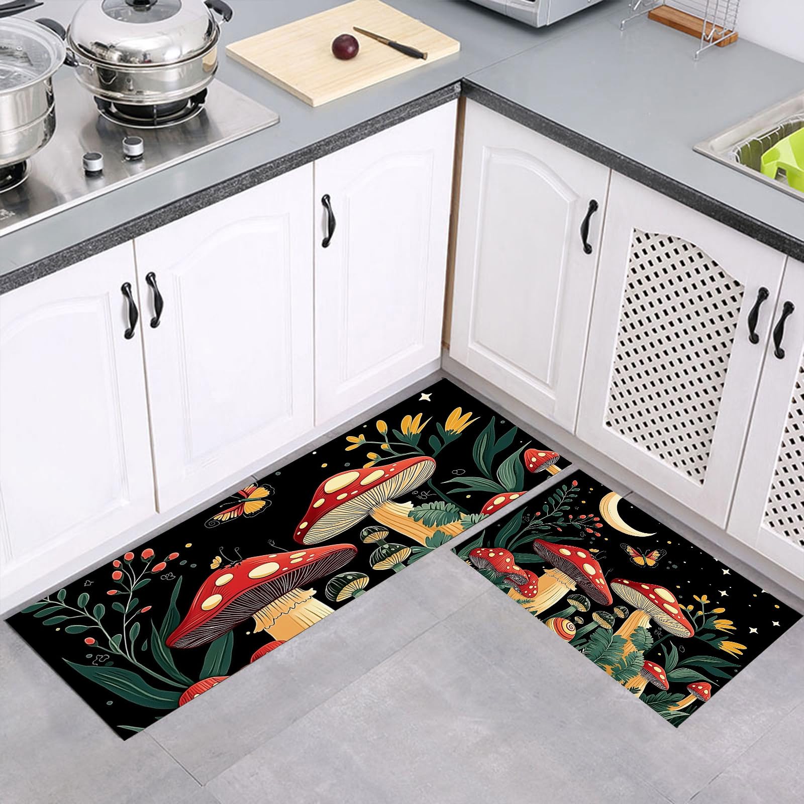 Juegos de alfombras de cocina de estilo minimalista en color negro y verde